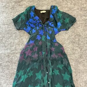 Mara Hoffman Groovy Blue Green Ombre Star Fitted Keyhole Maxi Dress A36